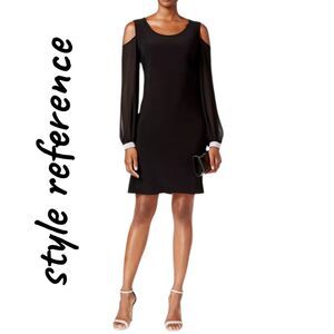 MSK Womens Sz 2 Black Mini Cocktail Dress Cold-Shoulder Embellished Cuffs Party